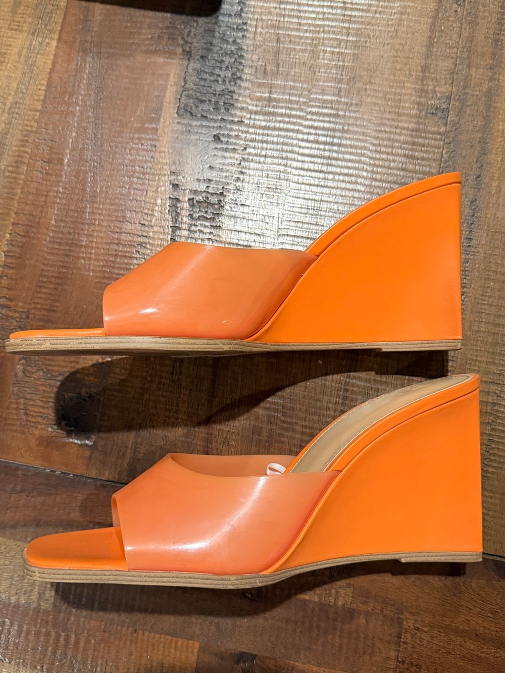 H&M Orange Square-Toe Patent Slide Wedges - Picture 3 of 5
